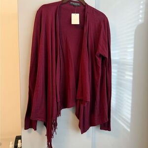 Central Park West Wine Open Front Fringe Cardigan